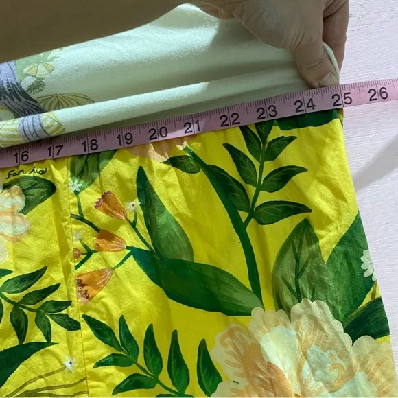 Farm Rio 100% Cotton Tiered Maxi Shirt Dress yellow floral motif Large Petite - Picture 12 of 16